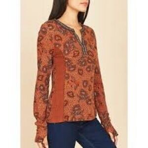 Rust Paisley V-Neck Blouse